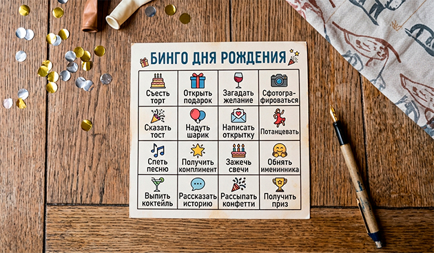 Бинго дня рождения с заданиями