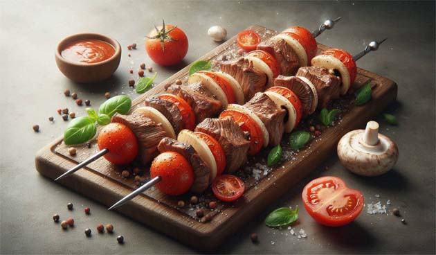 Шашлык с коньяком, вином и грибами