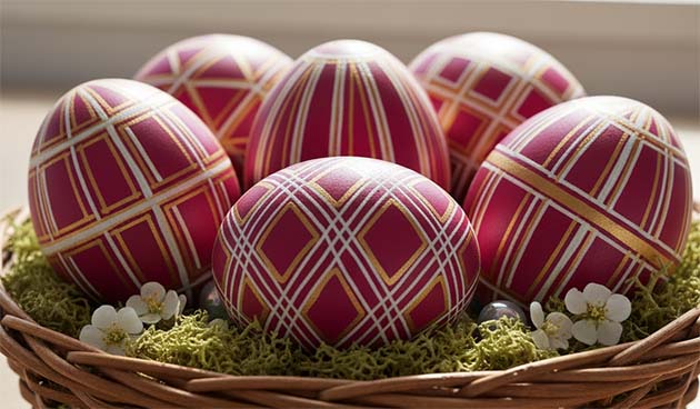 Яйца цвета фуксии с геометрическими узорами