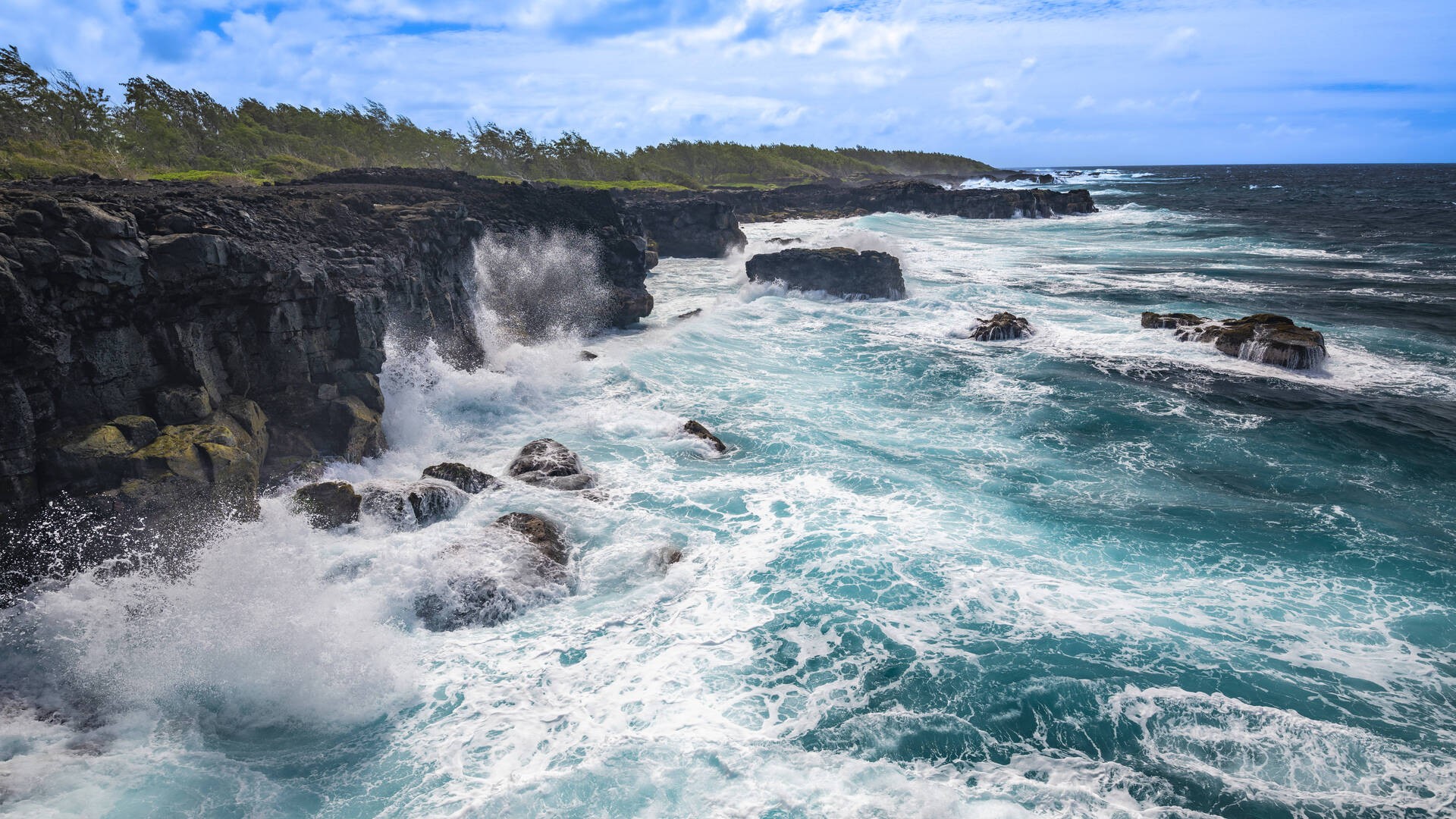 Прибой в Индийском океане, Природный мост, Маврикий.
